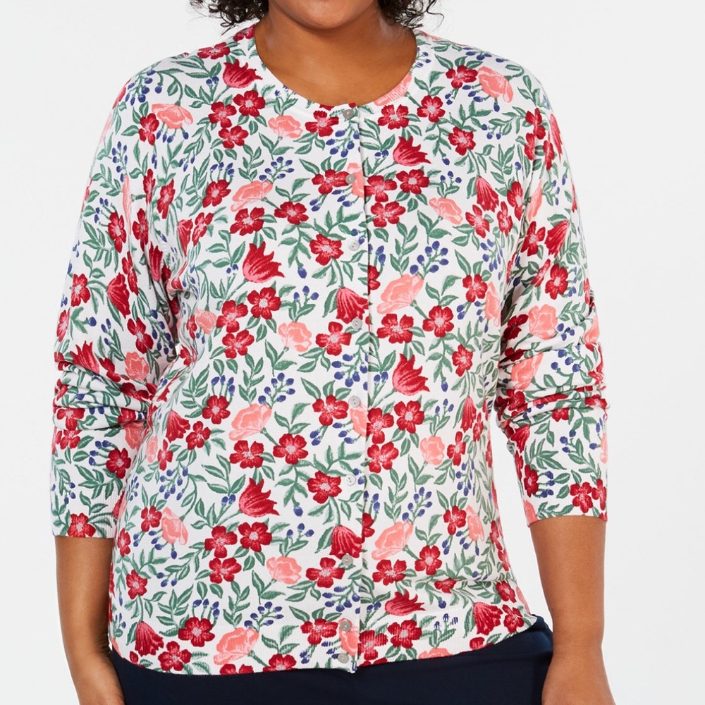 Floral Print Women’s Cardigan Long Sleeve Button-Down Plus Size Sweater